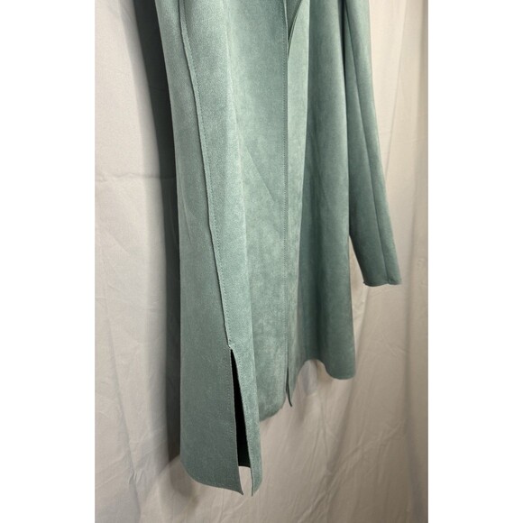 Philosophy Open Trench Coat Size Small Faux Leather Suede Jacket Turquoise Chic - Picture 4 of 11